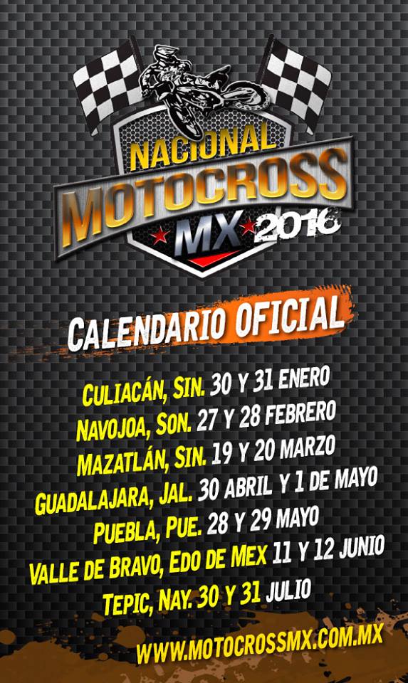 Calendario 2016 Campeonato Nacional de Motocross Mexicano