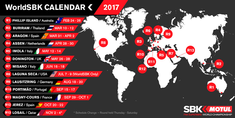 Se anuncia el calendario final del World Superbike y SuperSport 2017