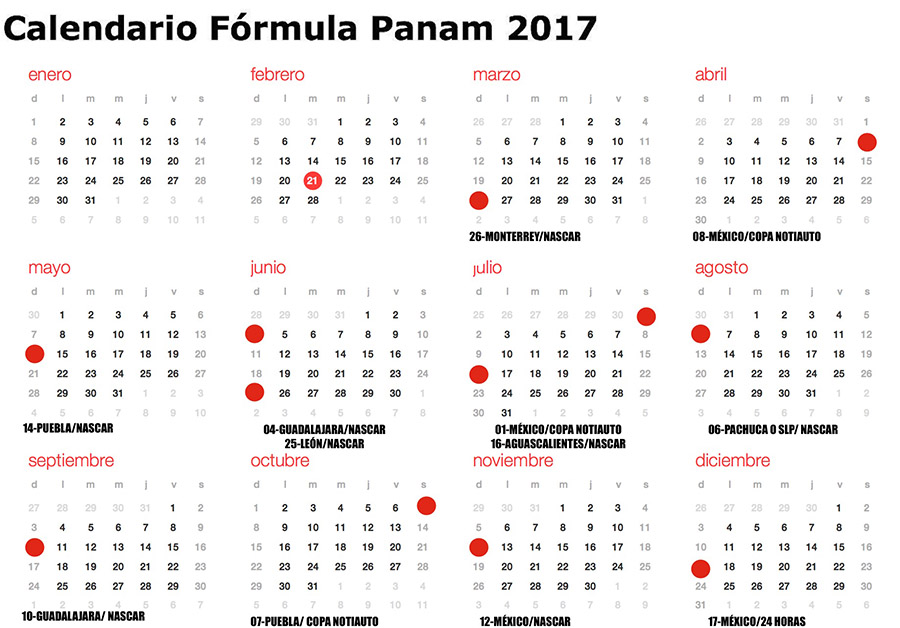 La Fórmula PANAM con calendario nuevo para 2017